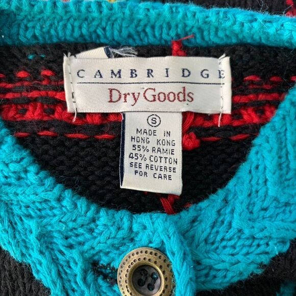 Vintage 80s Heavy Knit Cardigan Sweater S Black Southwestern Aztec Bold Color - Picture 6 of 6